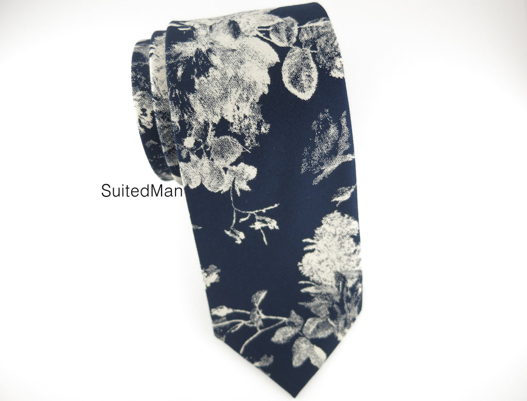 Floral Tie, Navy Watercolor - SuitedMan