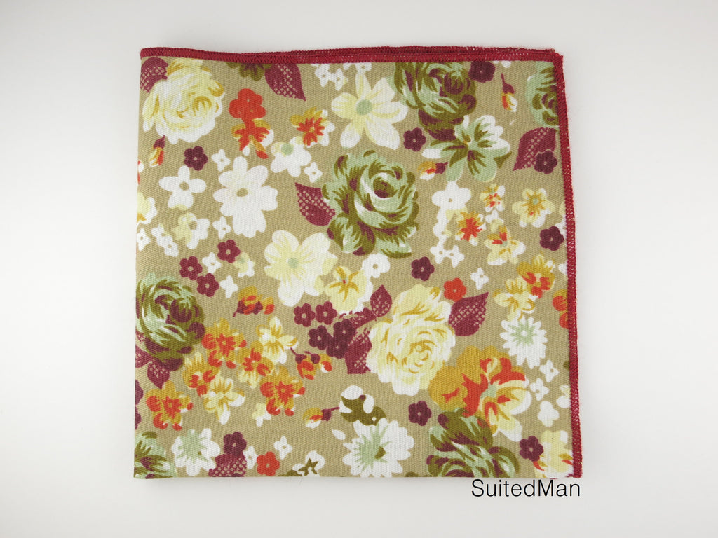 Pocket Square, Olive Floral - SuitedMan