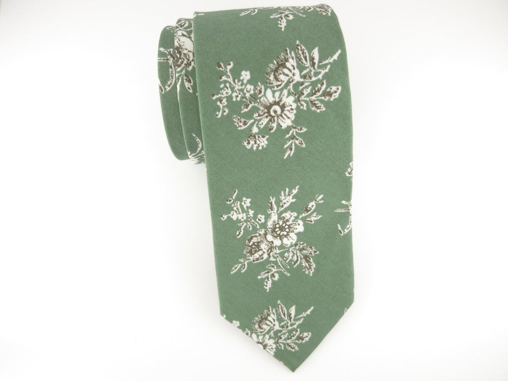 Floral Tie, Olive Victorian - SuitedMan