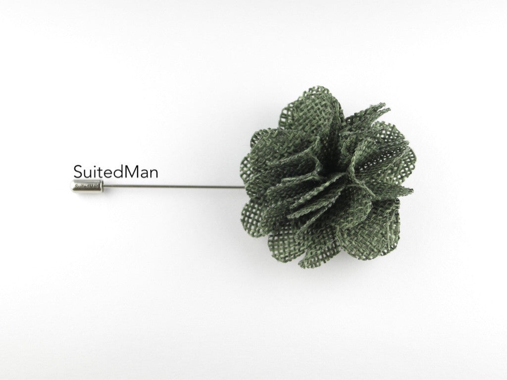 Pin Lapel Flower, Burlap, Army Green - SuitedMan