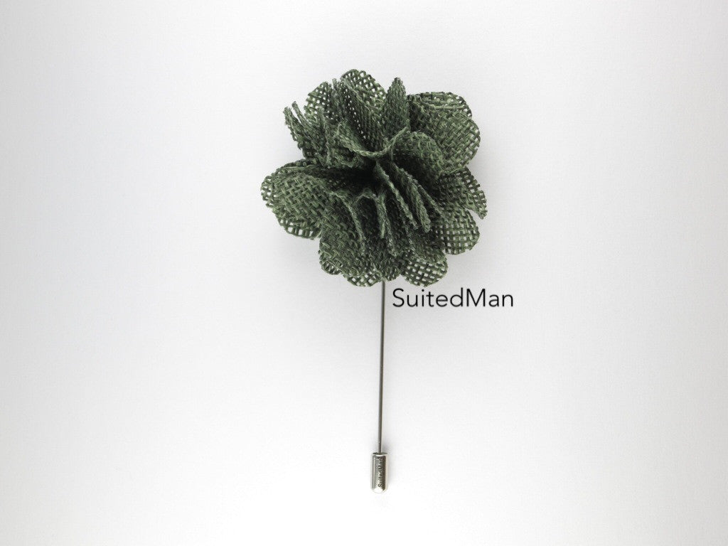Pin Lapel Flower, Burlap, Army Green - SuitedMan