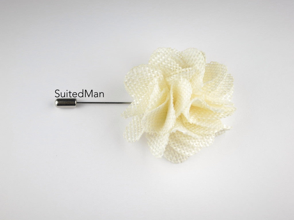 Pin Lapel Flower, Burlap, Cream - SuitedMan