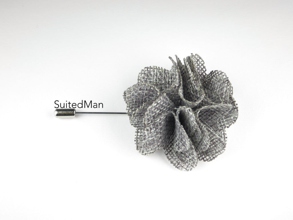 Pin Lapel Flower, Burlap, Gray - SuitedMan