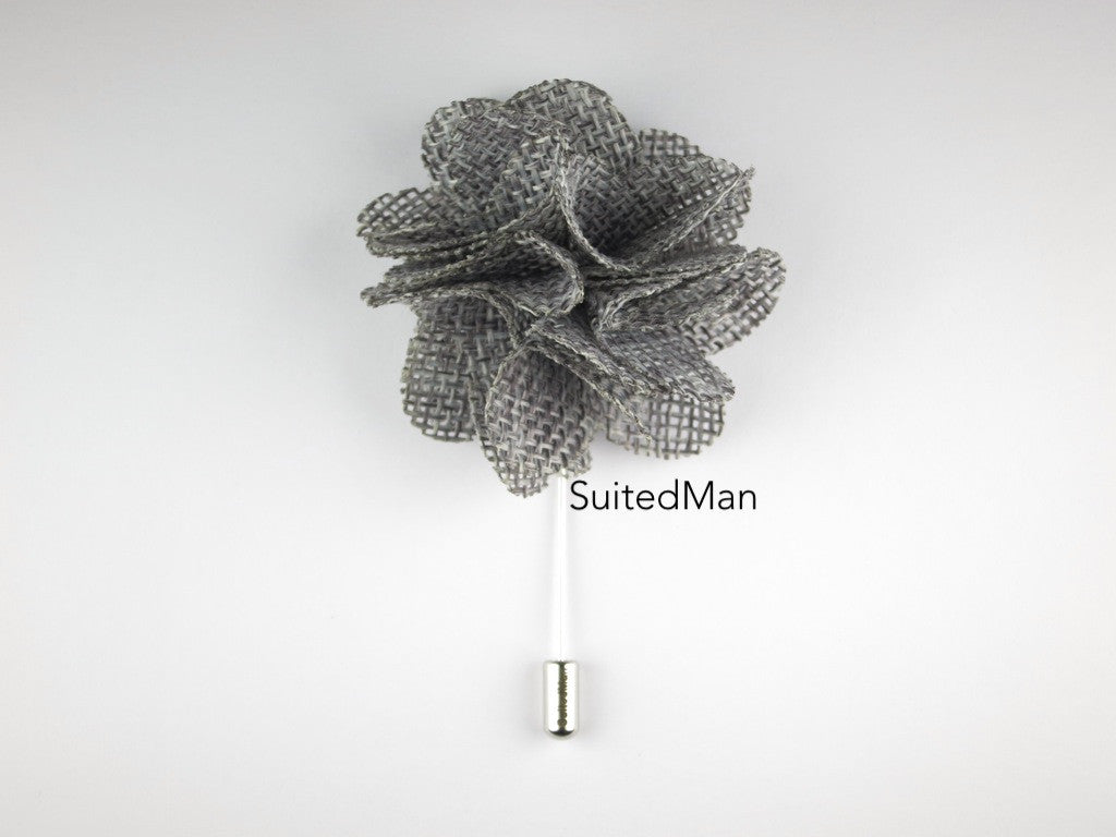 Pin Lapel Flower, Burlap, Gray - SuitedMan