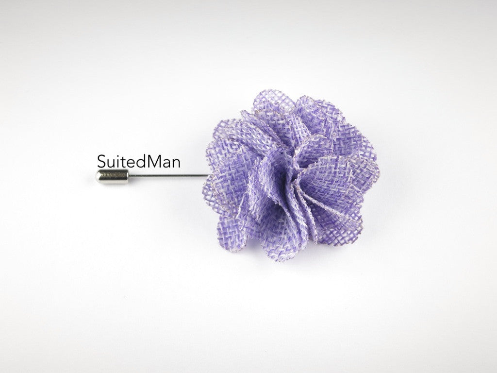 Pin Lapel Flower, Burlap, Lavender - SuitedMan