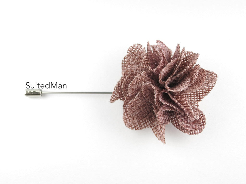 Pin Lapel Flower, Burlap, Mauve - SuitedMan