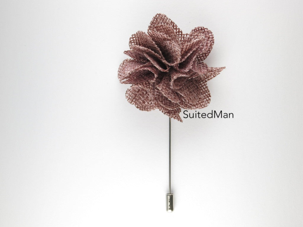 Pin Lapel Flower, Burlap, Mauve - SuitedMan