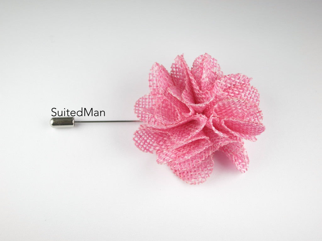 Pin Lapel Flower, Burlap, Pink - SuitedMan
