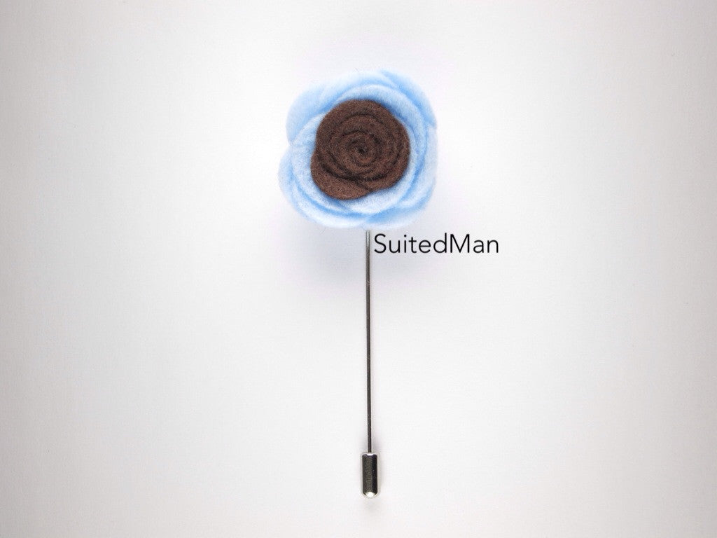 Pin Lapel Flower, Felt, Colorblock, Baby Blue/Brown - SuitedMan