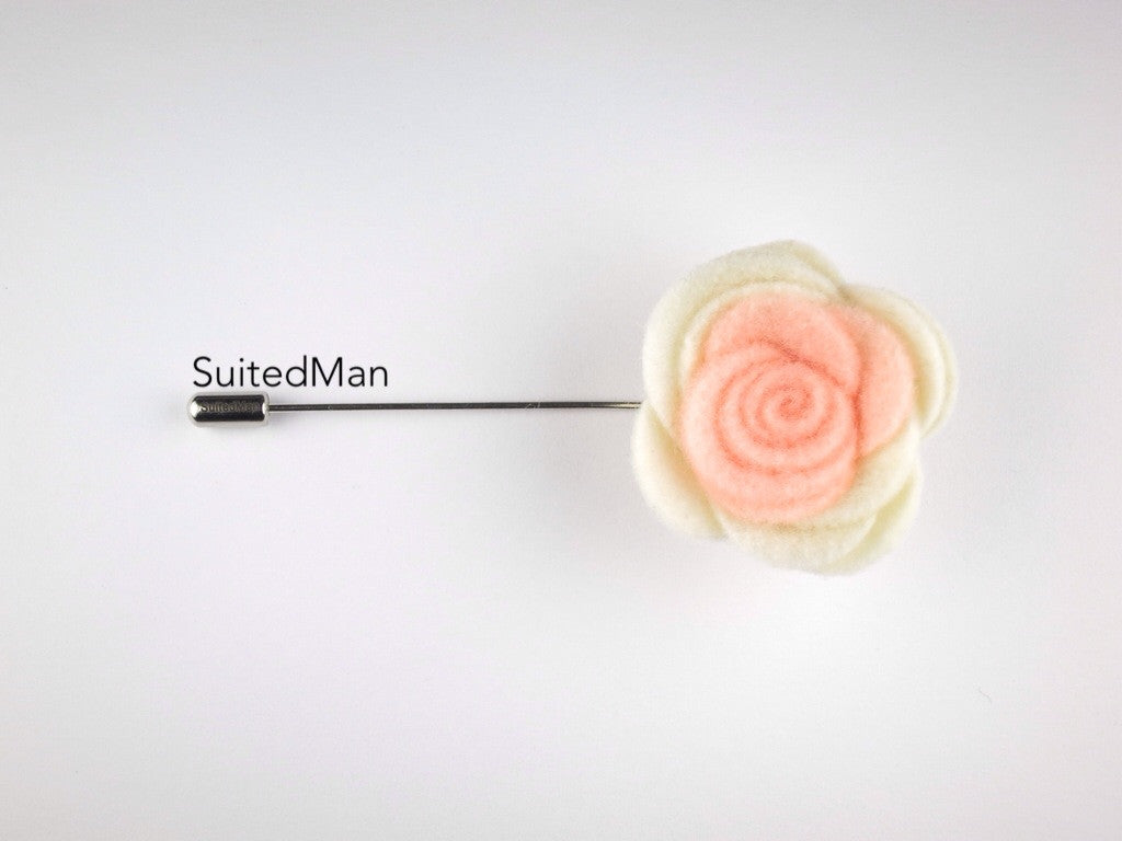 Pin Lapel Flower, Felt, Colorblock, Cream/Peach (Limited) - SuitedMan