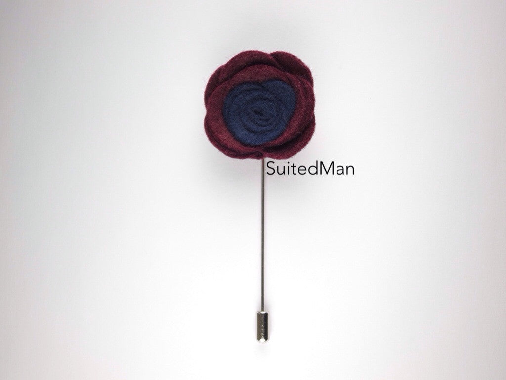 Pin Lapel Flower, Felt, Colorblock, Brandy/Midnight Blue - SuitedMan