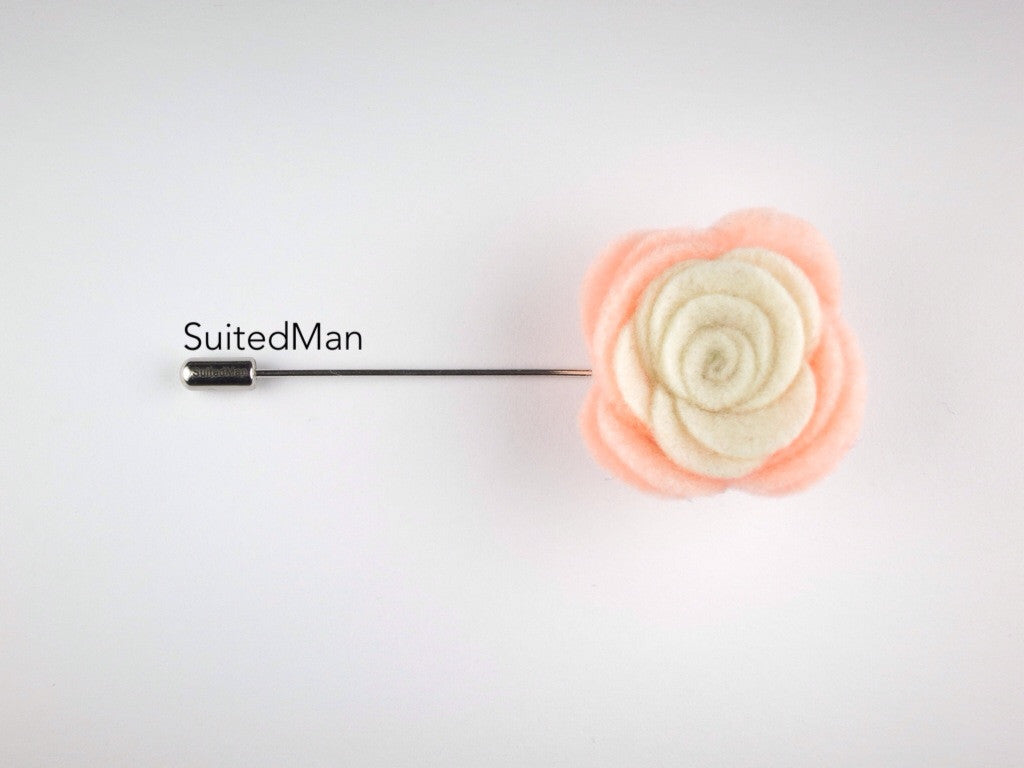 Pin Lapel Flower, Felt, Colorblock, Peach/Cream (Limited) - SuitedMan