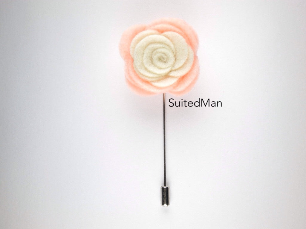 Pin Lapel Flower, Felt, Colorblock, Peach/Cream (Limited) - SuitedMan