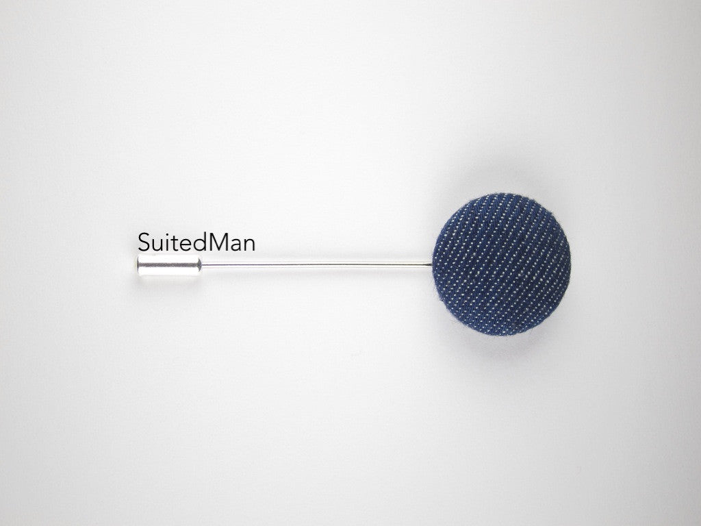 Pin Lapel Fabric Button, Blue Denim - SuitedMan