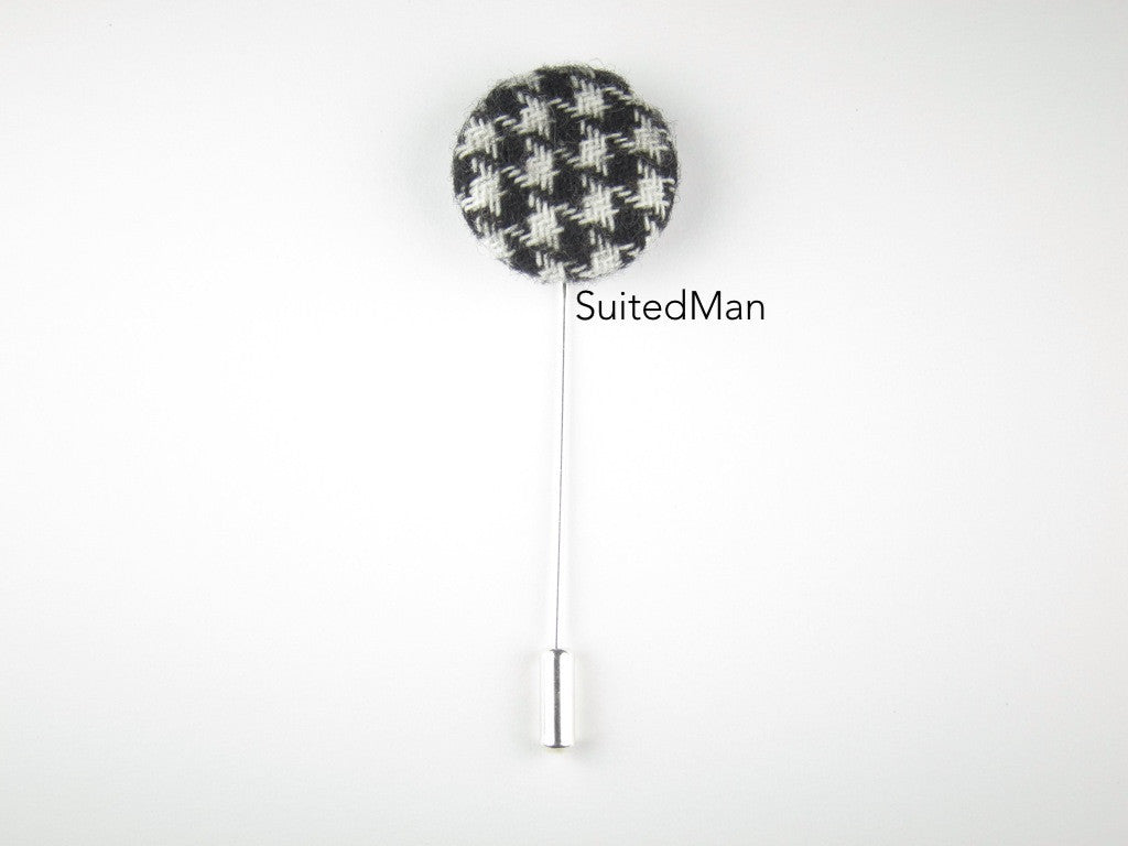 Pin Lapel Fabric Button, Houndstooth, Black/White - SuitedMan