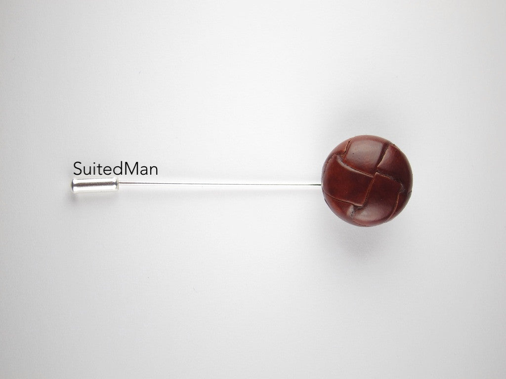 Pin Lapel Leather Button, Cognac - SuitedMan