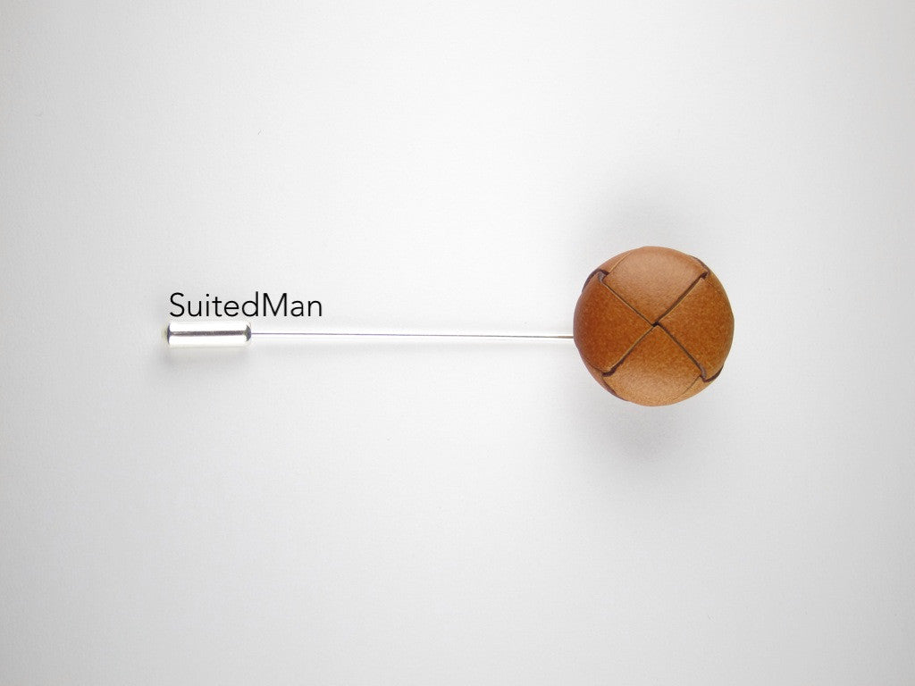 Pin Lapel Leather Button, Chestnut - SuitedMan