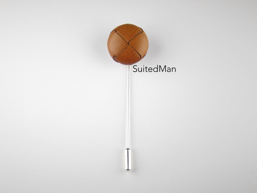 Pin Lapel Leather Button, Chestnut - SuitedMan