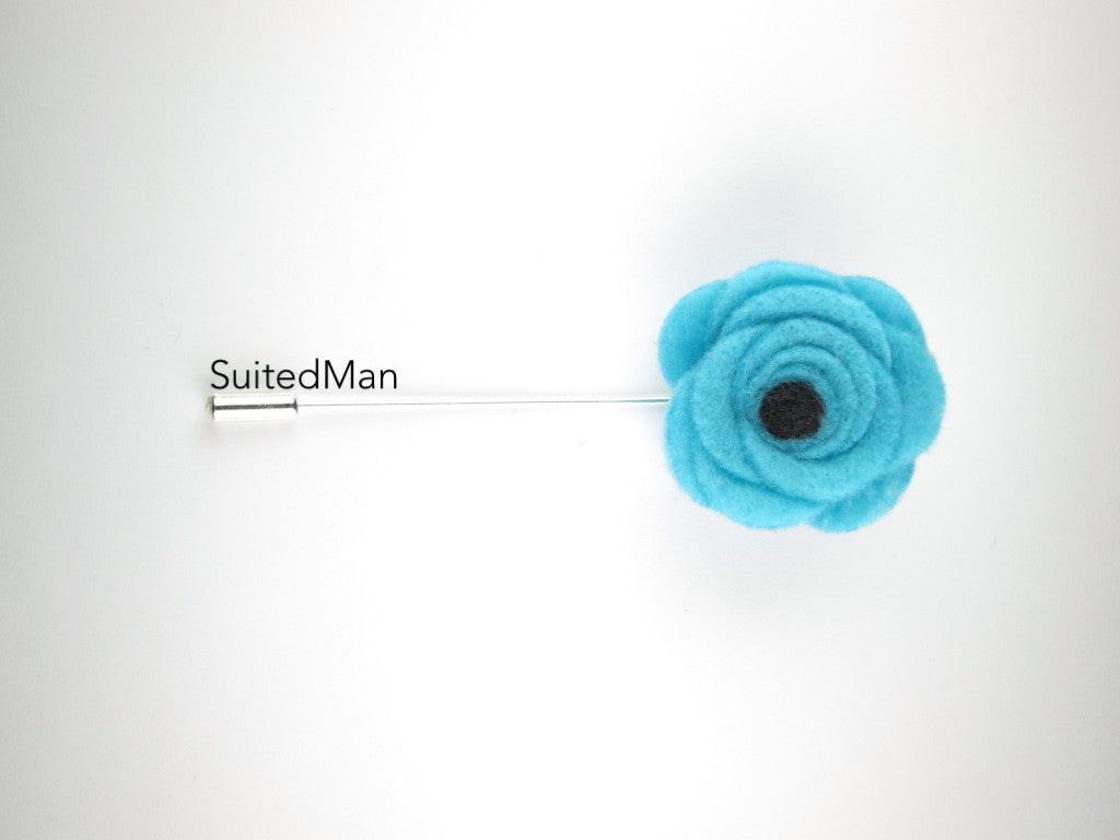 Pin Lapel Flower, Felt, Ice Blue/Black Poppy - SuitedMan