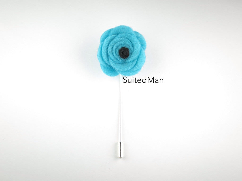 Pin Lapel Flower, Felt, Ice Blue/Black Poppy - SuitedMan