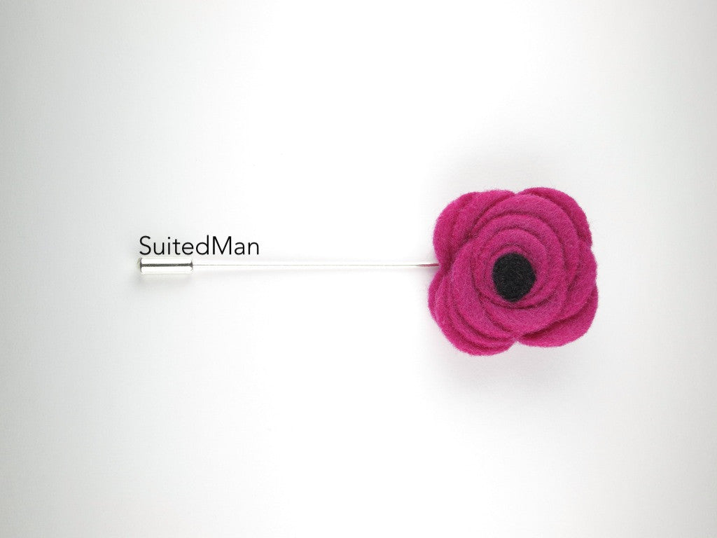 Pin Lapel Flower, Felt, Magenta/Black Poppy - SuitedMan