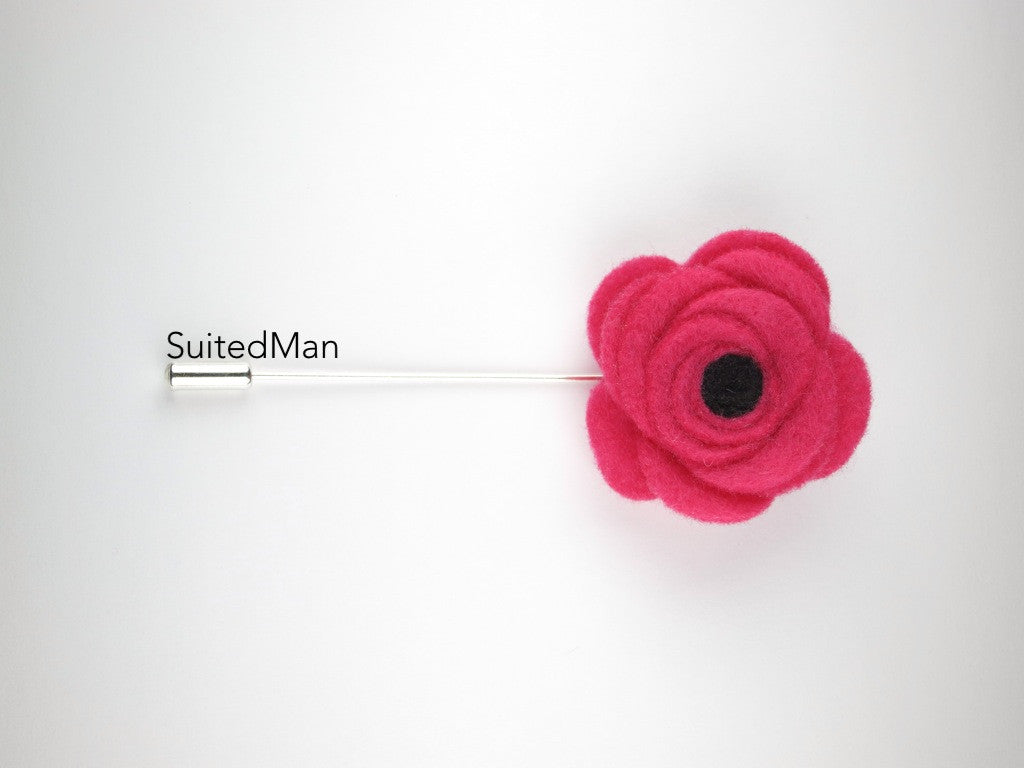 Pin Lapel Flower, Felt, Neon Pink/Black Poppy - SuitedMan