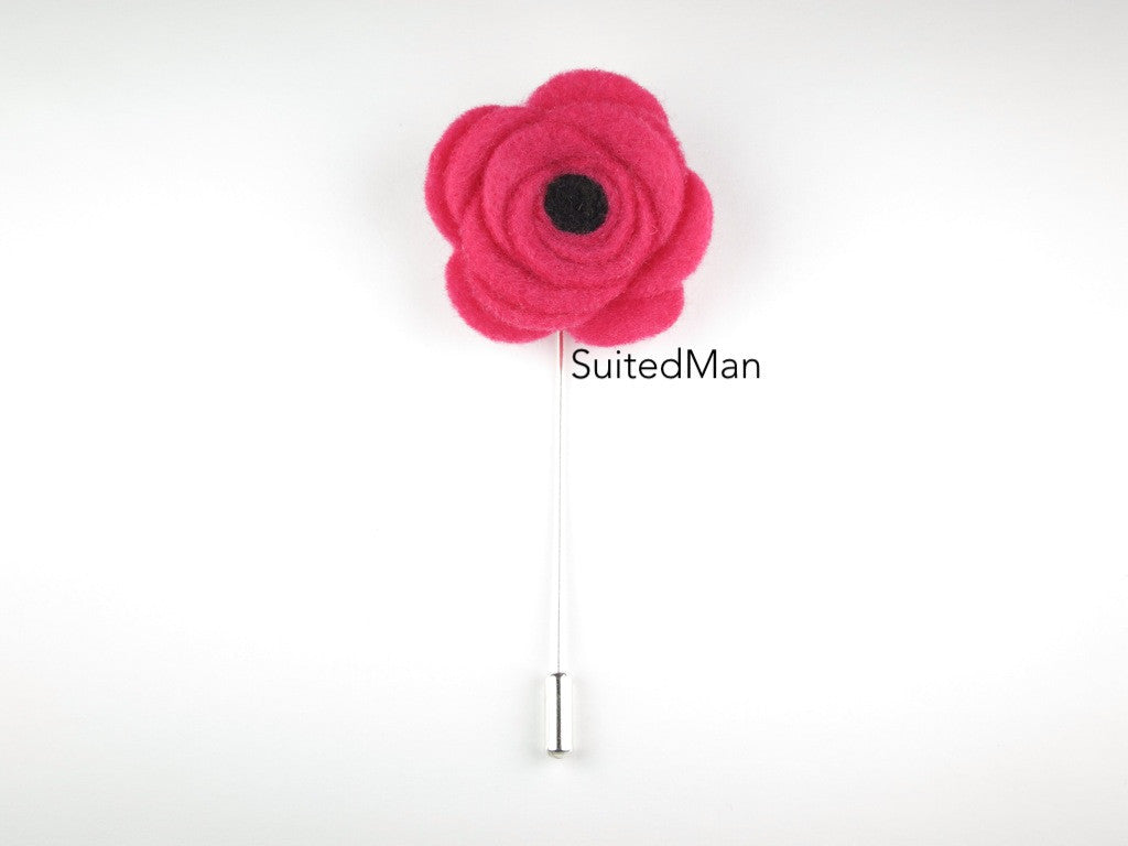 Pin Lapel Flower, Felt, Neon Pink/Black Poppy - SuitedMan