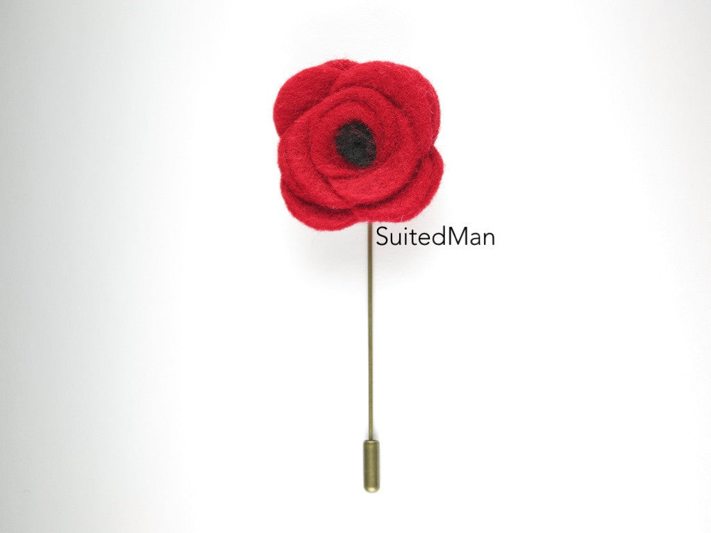 Pin Lapel Flower, Felt, Red/Black Poppy - SuitedMan