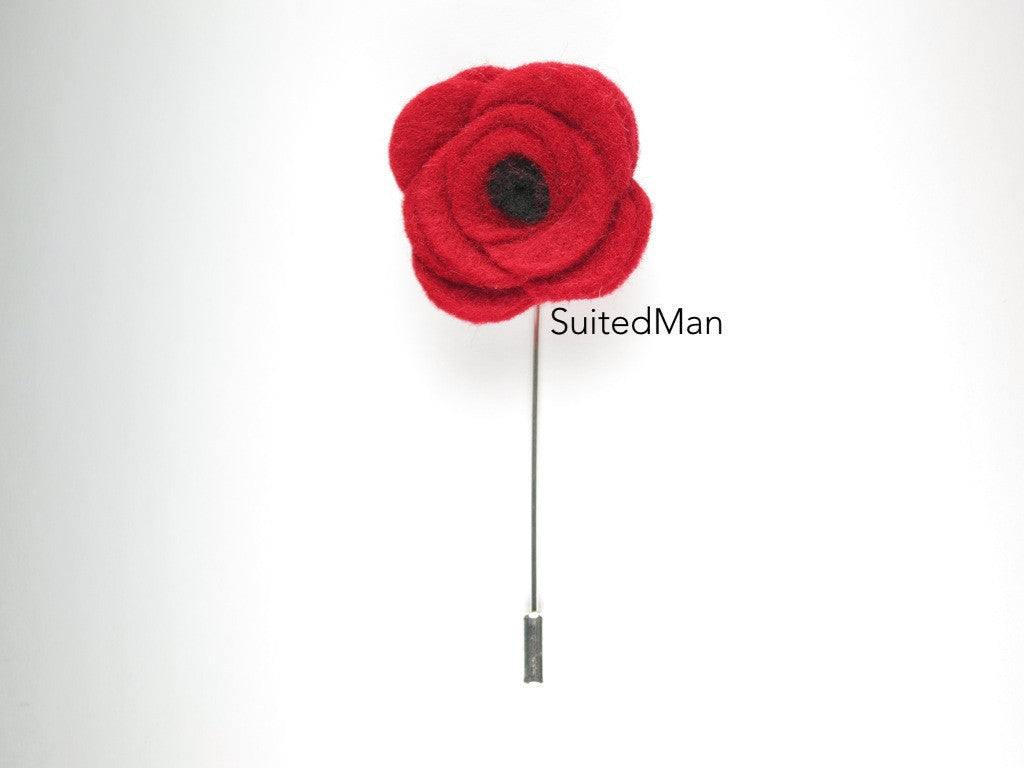 Pin Lapel Flower, Felt, Red/Black Poppy - SuitedMan