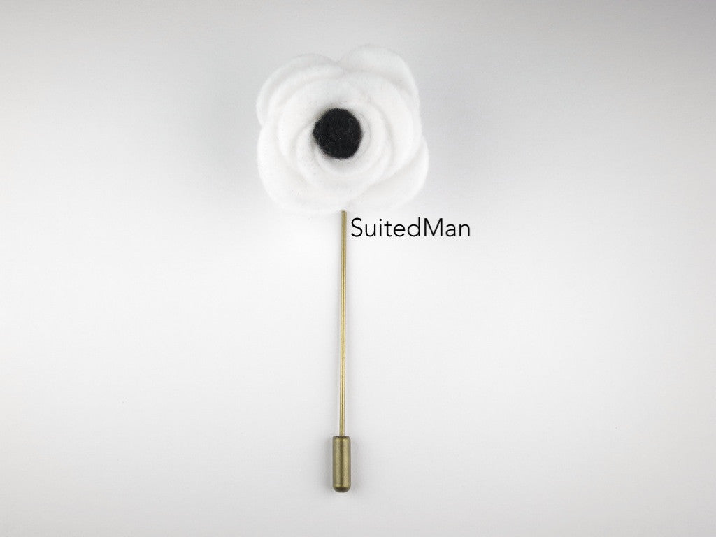 Pin Lapel Flower, Felt, White/Black Poppy - SuitedMan