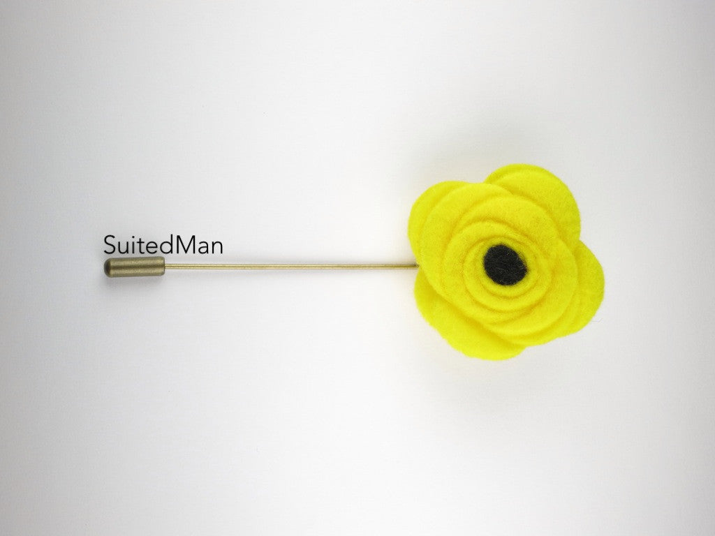 Pin Lapel Flower, Felt, Yellow/Black Poppy - SuitedMan