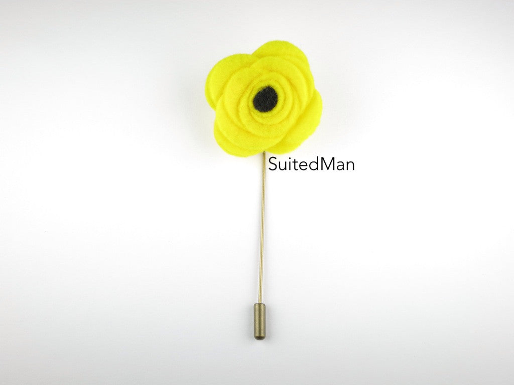 Pin Lapel Flower, Felt, Yellow/Black Poppy - SuitedMan