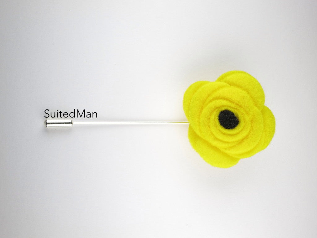 Pin Lapel Flower, Felt, Yellow/Black Poppy - SuitedMan