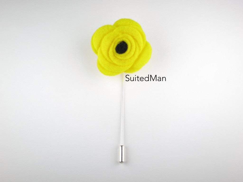 Pin Lapel Flower, Felt, Yellow/Black Poppy - SuitedMan