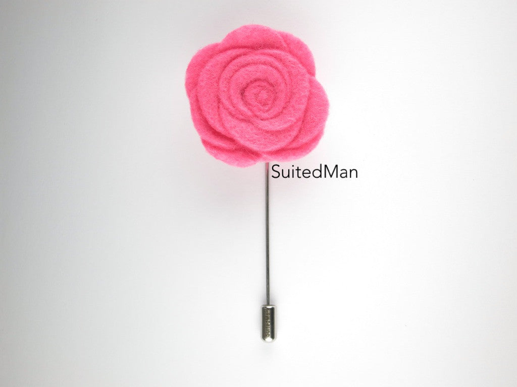 Pin Lapel Flower, Felt, Rose, Bubble Gum - SuitedMan