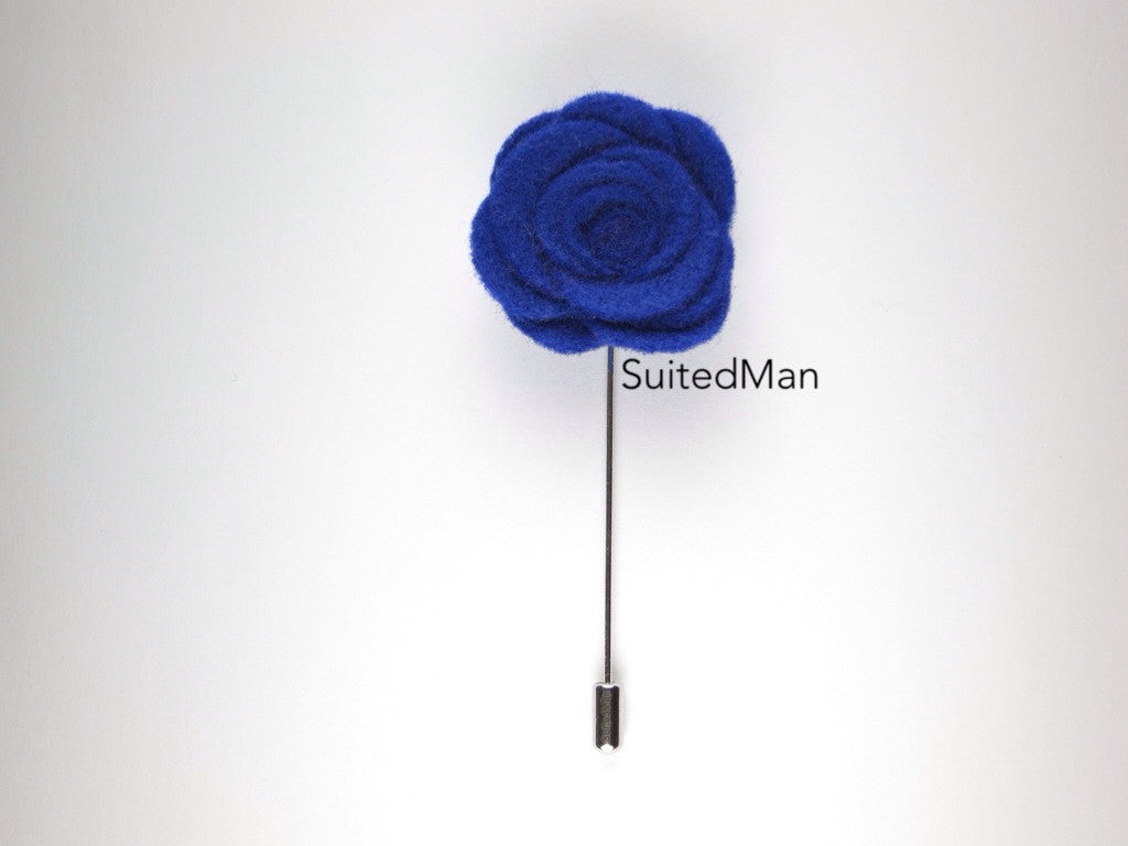 Pin Lapel Flower, Felt, Rose, Blue Violet - SuitedMan