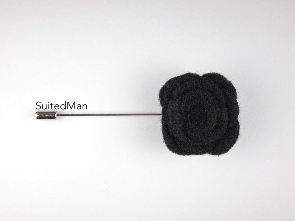 Pin Lapel Flower, Felt, Rose, Black - SuitedMan