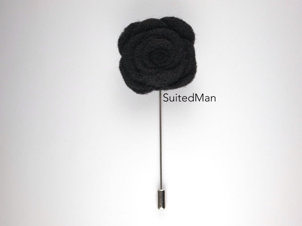 Pin Lapel Flower, Felt, Rose, Black - SuitedMan