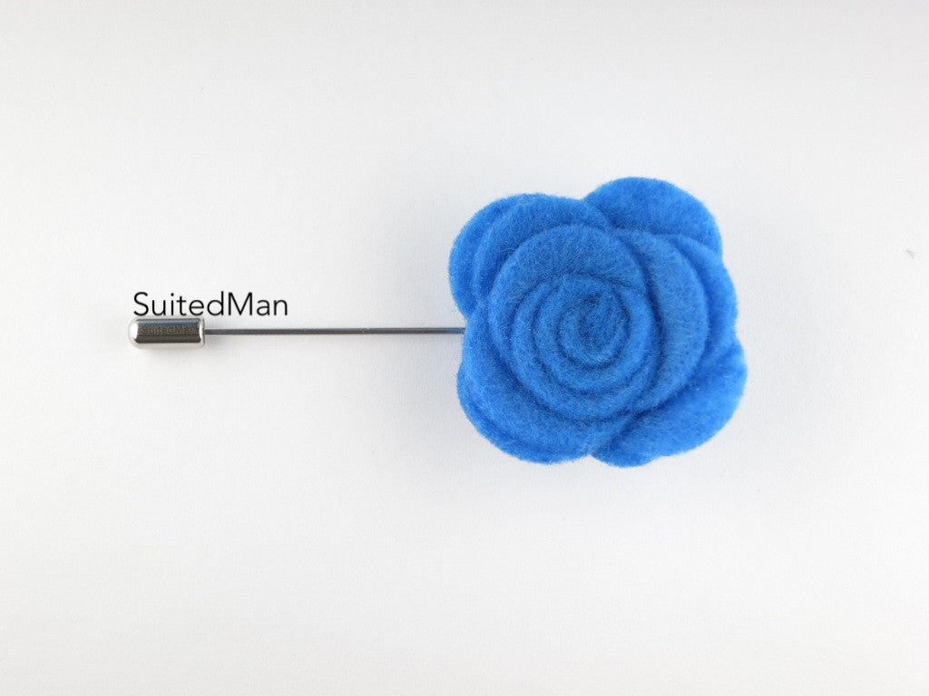 Pin Lapel Flower, Felt, Rose, Blue - SuitedMan