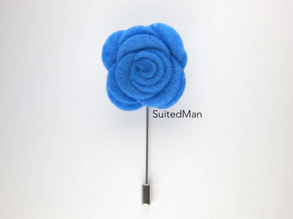 Pin Lapel Flower, Felt, Rose, Blue - SuitedMan
