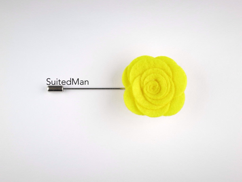 Pin Lapel Flower, Felt, Rose, Canary Yellow - SuitedMan