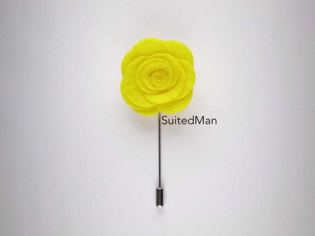 Pin Lapel Flower, Felt, Rose, Canary Yellow - SuitedMan