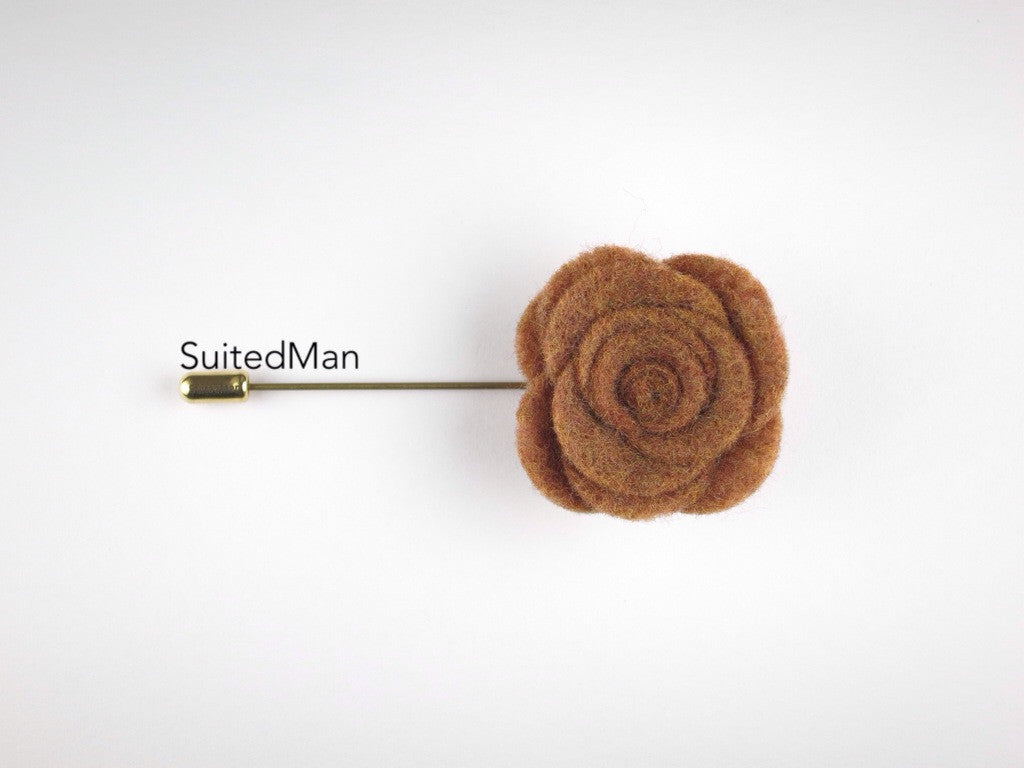 Pin Lapel Flower, Felt, Rose, Falling Leaves w Antique Gold Pin