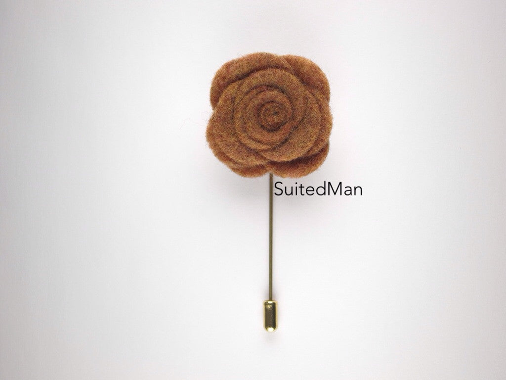 Pin Lapel Flower, Felt, Rose, Falling Leaves w Antique Gold Pin - SuitedMan