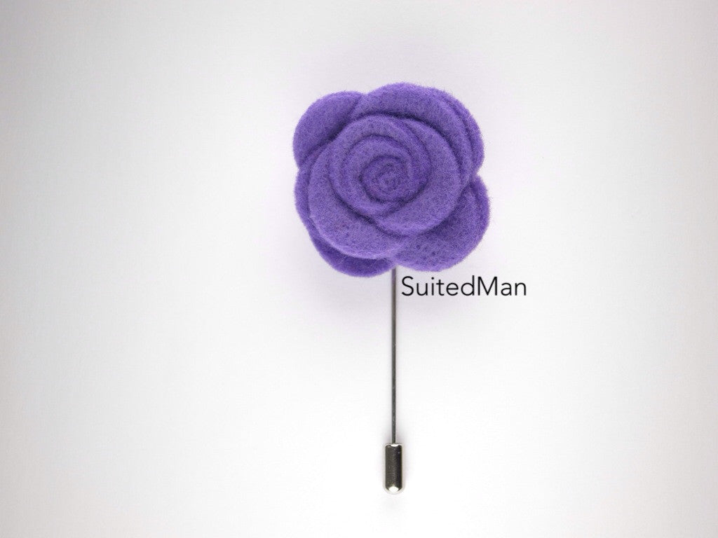 Pin Lapel Flower, Felt, Rose, Lavender - SuitedMan