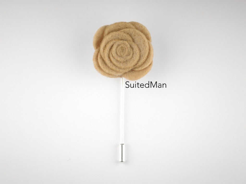 Pin Lapel Flower, Felt, Rose, Mocha - SuitedMan
