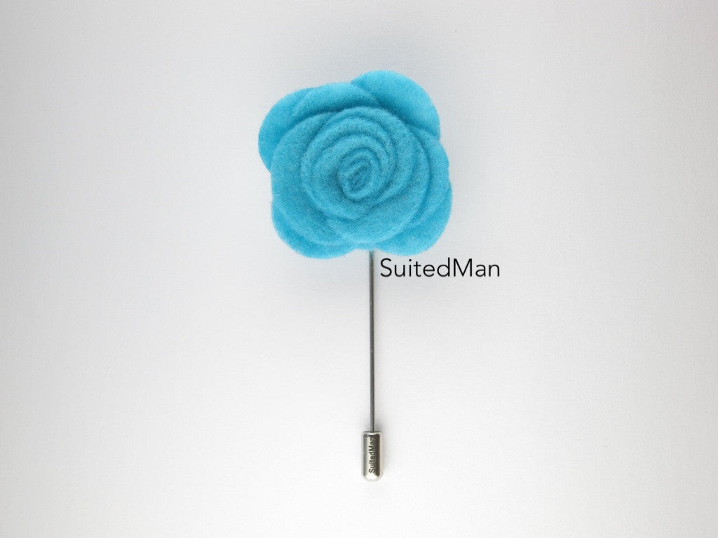 Pin Lapel Flower, Felt, Rose, Caribbean Blue - SuitedMan