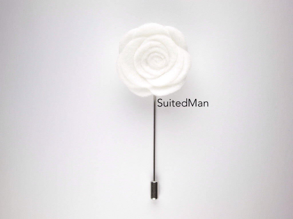 Pin Lapel Flower, Felt, Rose, White - SuitedMan