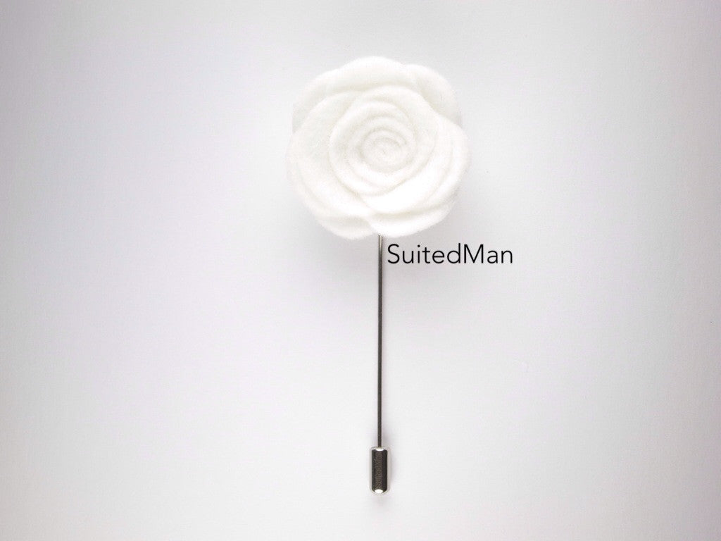 Pin Lapel Flower, Felt, Rose, White - SuitedMan