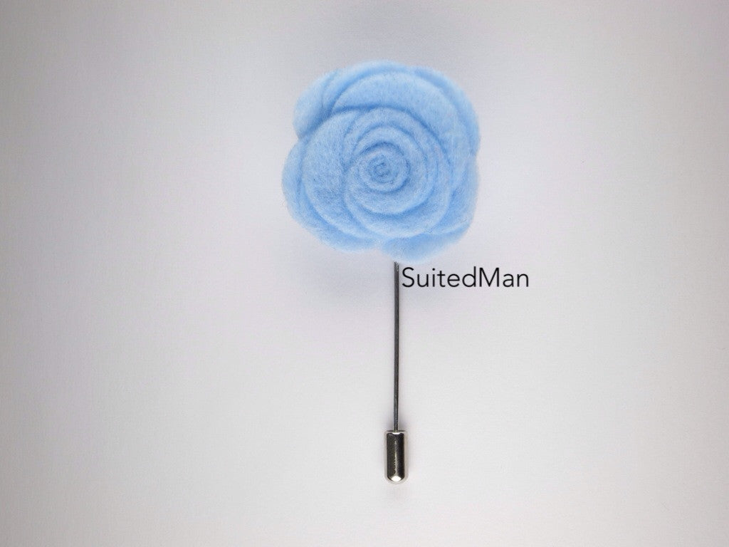 Pin Lapel Flower, Felt, Rose, Baby Blue - SuitedMan